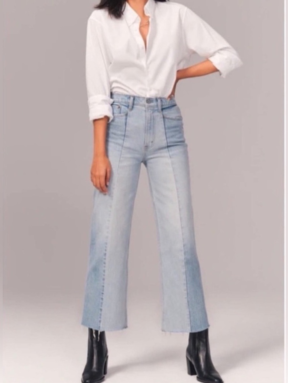 Abercrombie The Crop Wide Leg Ultra High Rise Light Wash Denim Jeans Size 29 - Picture 1 of 6